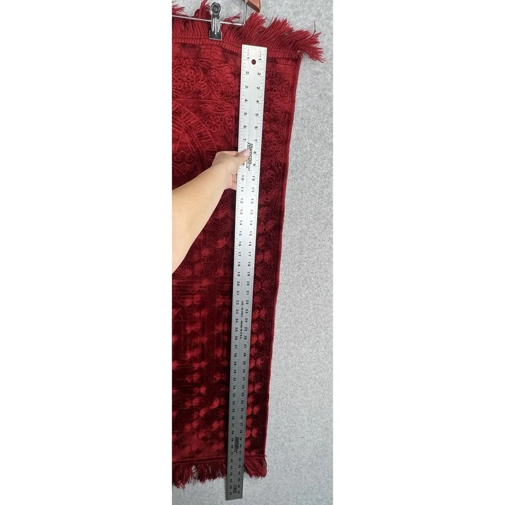 Turkish Islamic‎ Prayer Rug Red Velvet Mosque Motif Fringe Wall Art